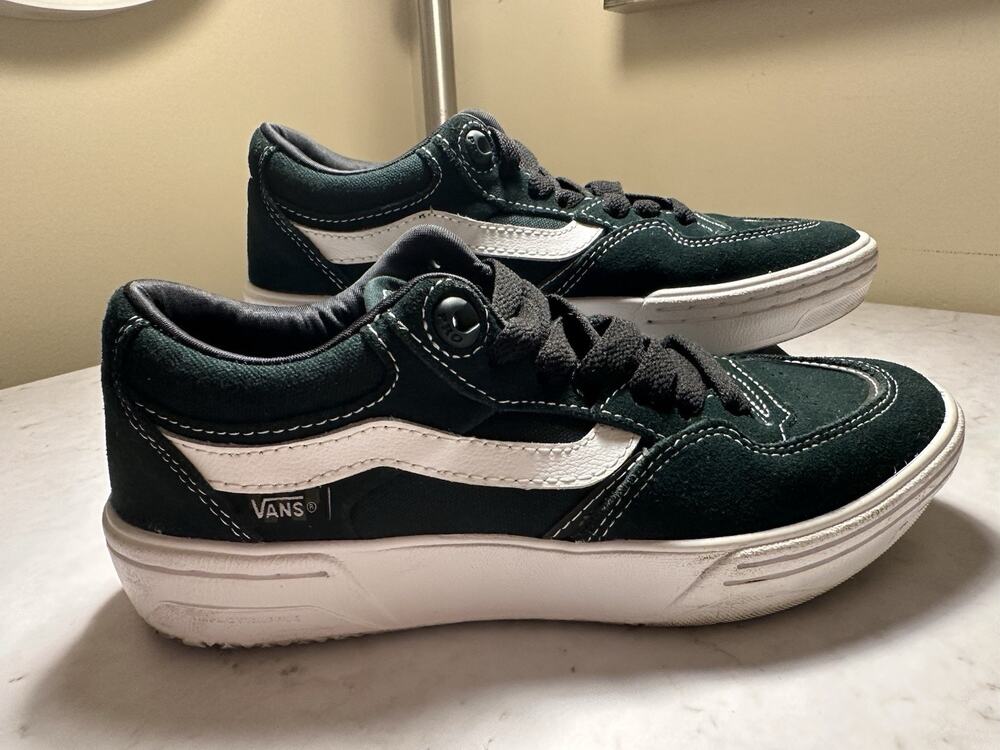 Vans Rowan Skate Shoes Dark Green Black White Suede PopCush Sneakers Size 6